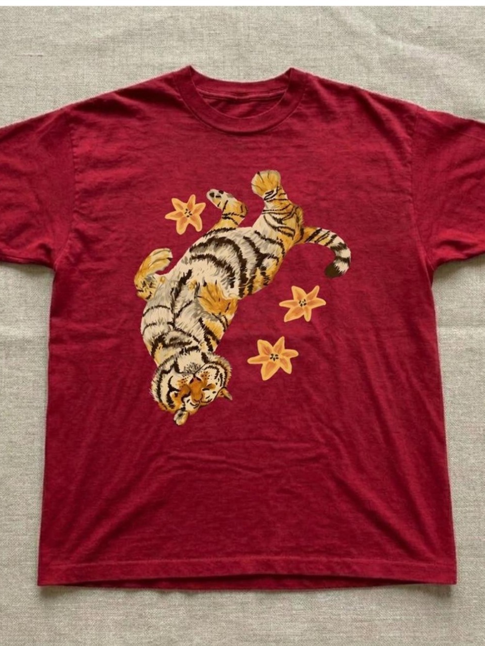 Gildan Red Short Sleeve Tee with Yellow Tiger Graphic